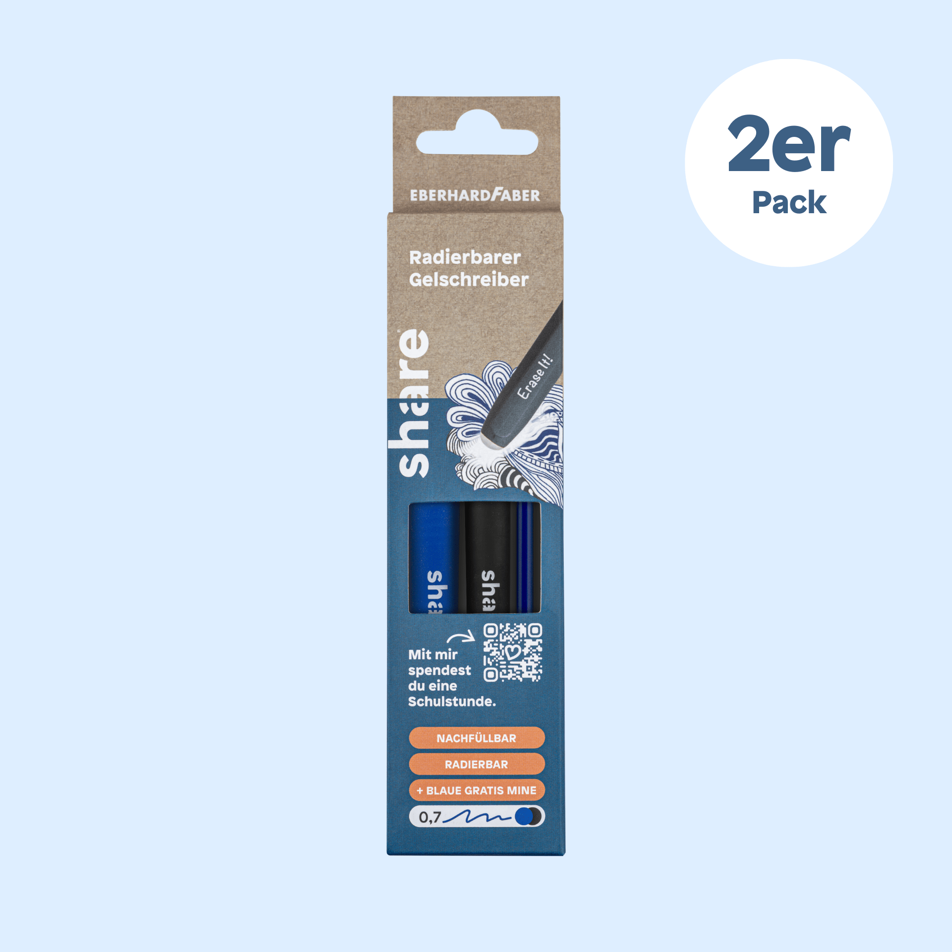 Lot de 2 stylos gel effaçables M noir et bleu