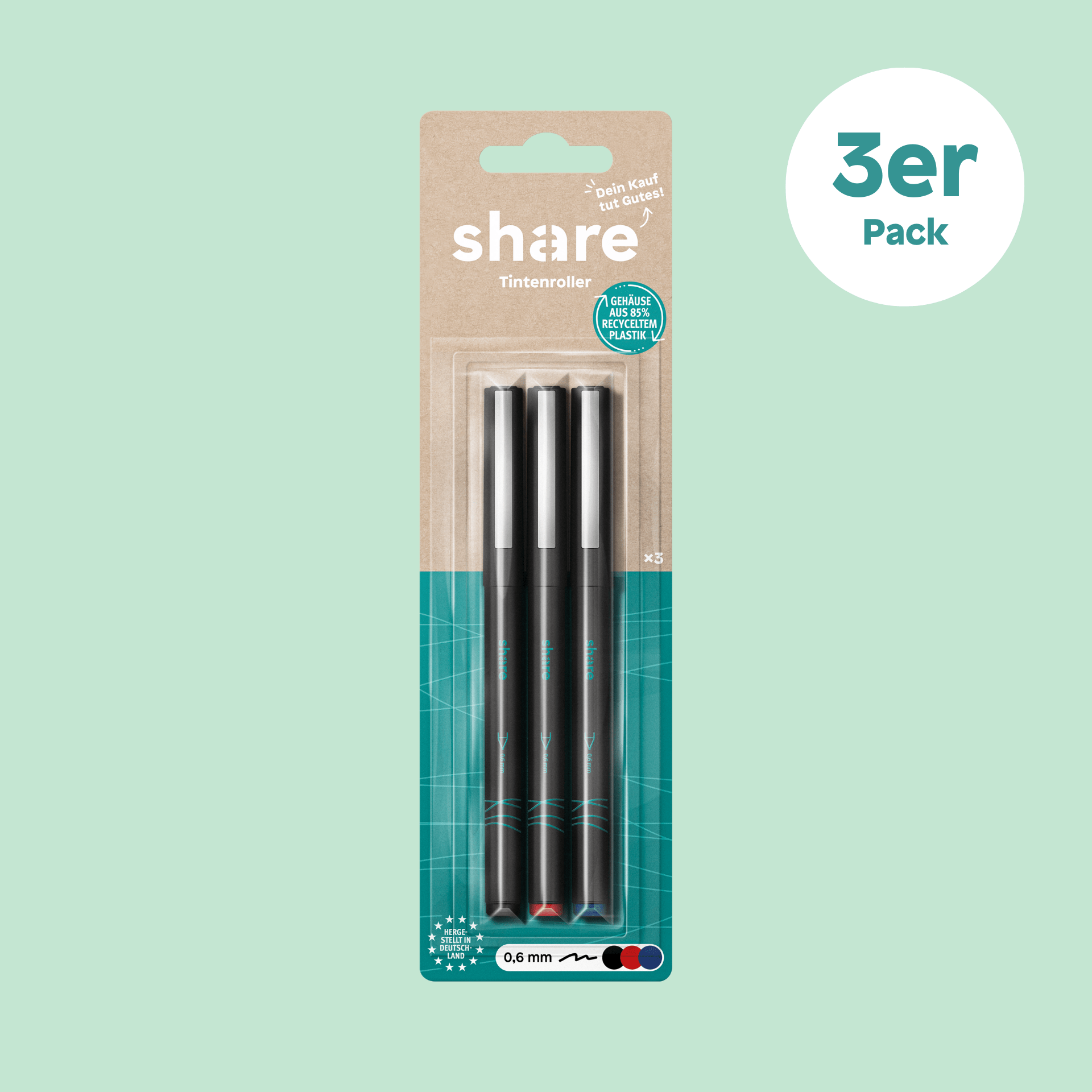 Stylos roller noir + rouge + bleu, lot de 3