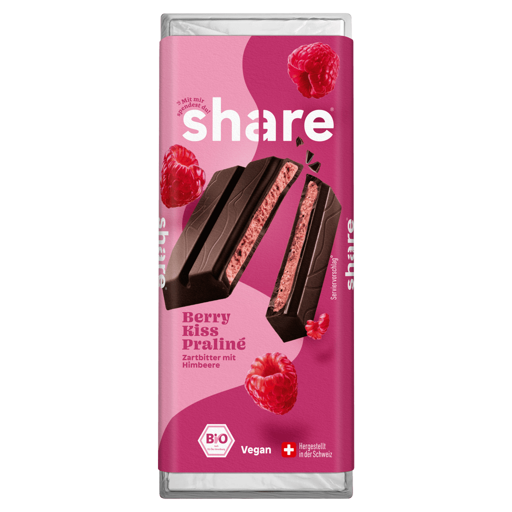 Chocolat noir bio Berry Kiss Praliné à la framboise 1x80g