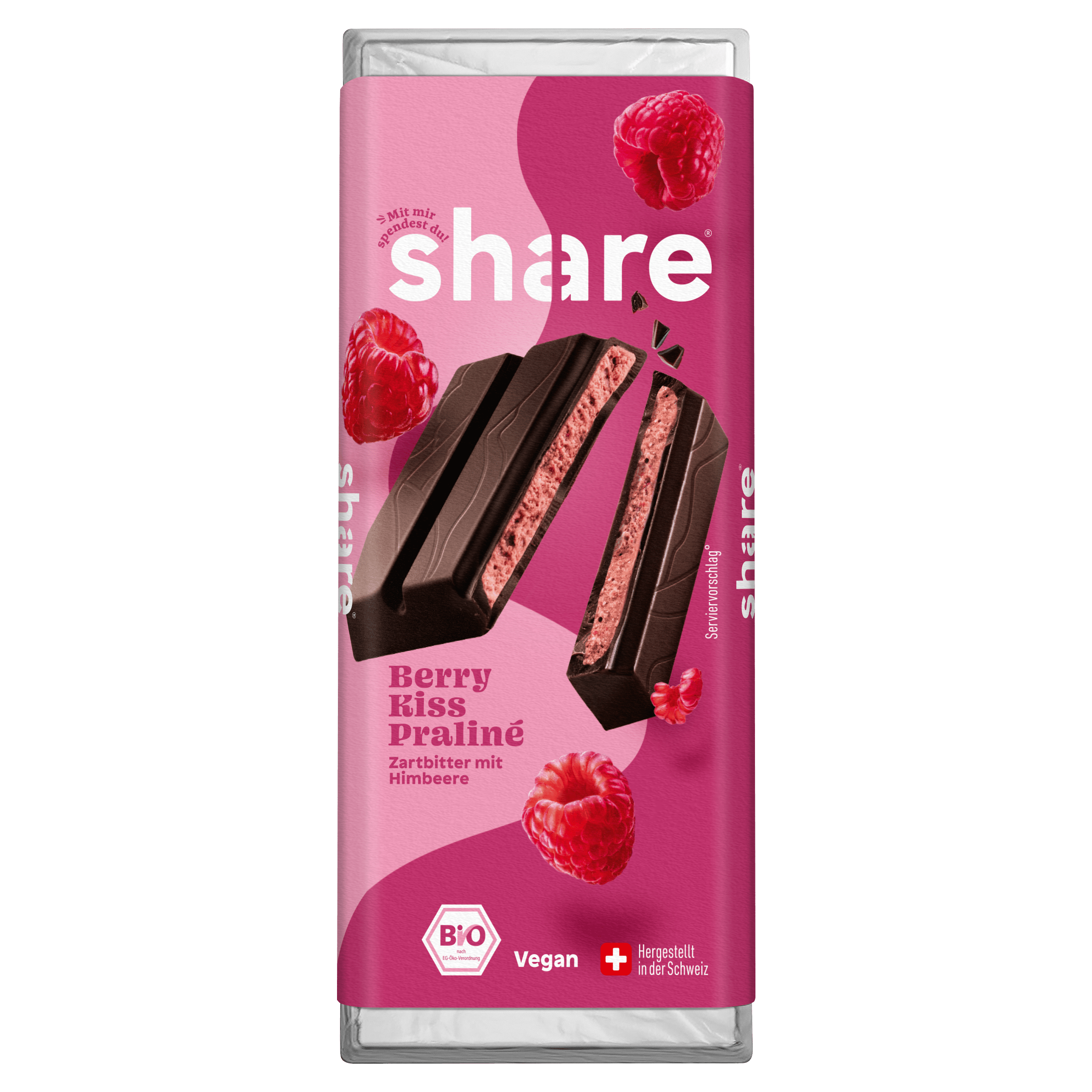 Chocolat noir bio Berry Kiss Praliné à la framboise 1x80g