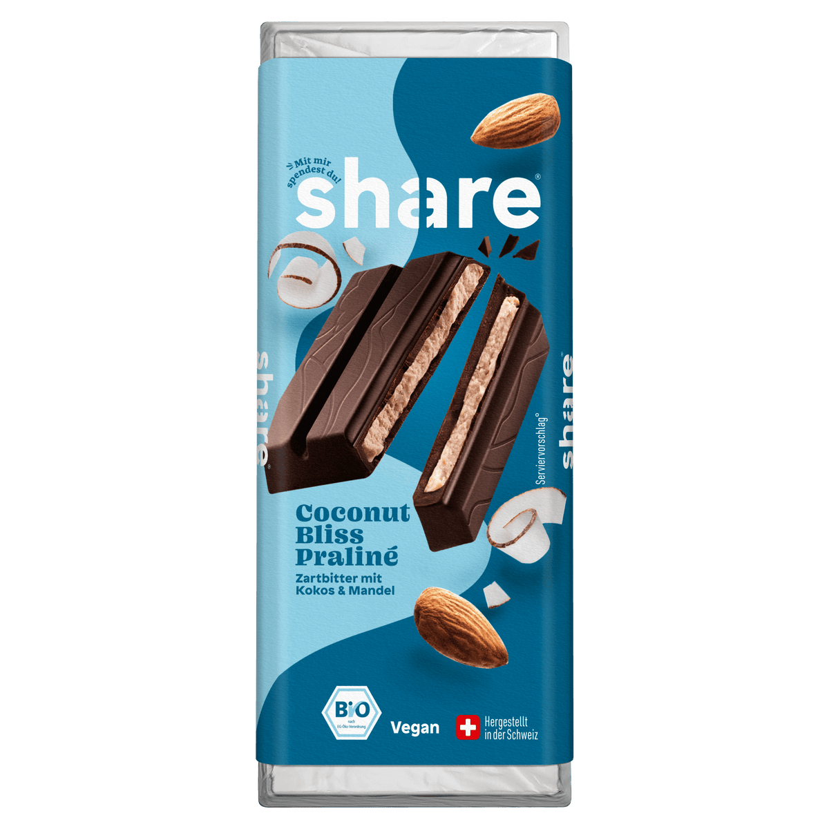 Shavelo - Bio Tafelschokolade Coconut Bliss Praliné Zartbitter mit Kokos & Mandel 1x80g