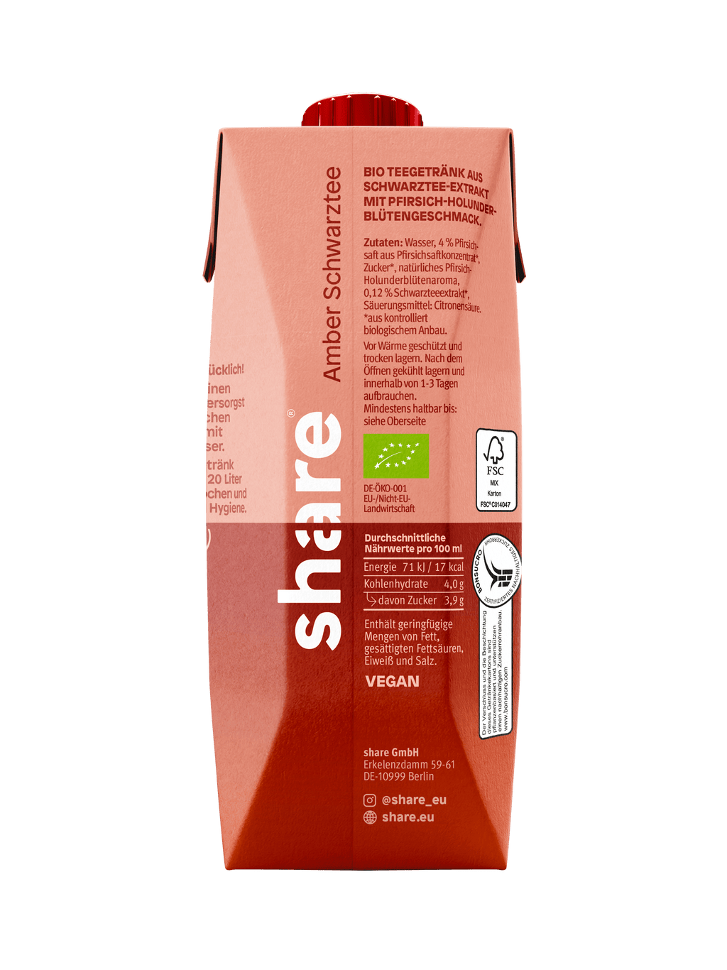 Boisson bio au thé - thé noir, pêche et fleur de sureau