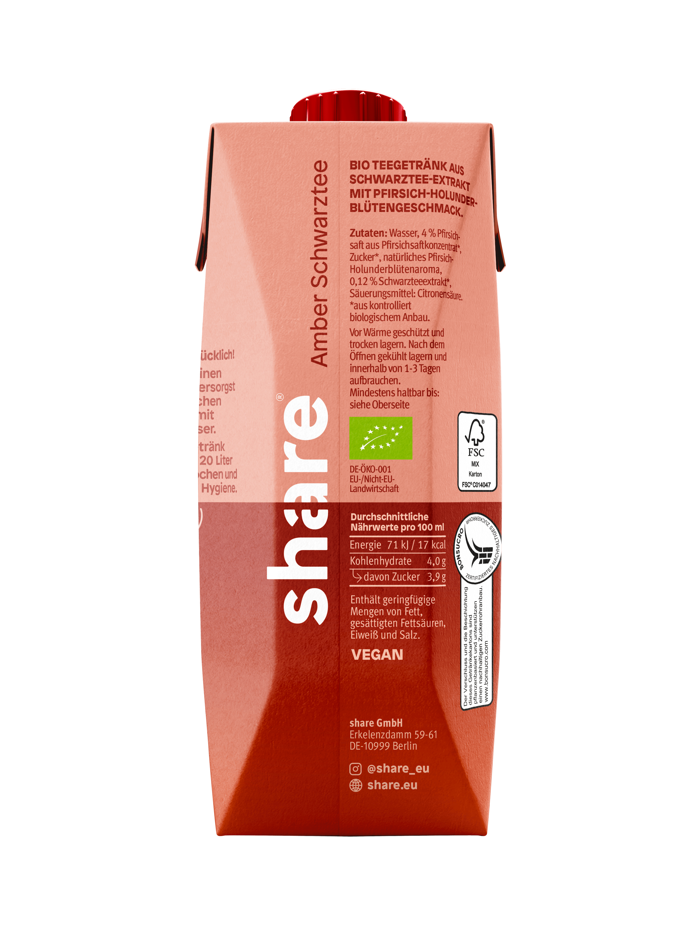 Boisson bio au thé - thé noir, pêche et fleur de sureau