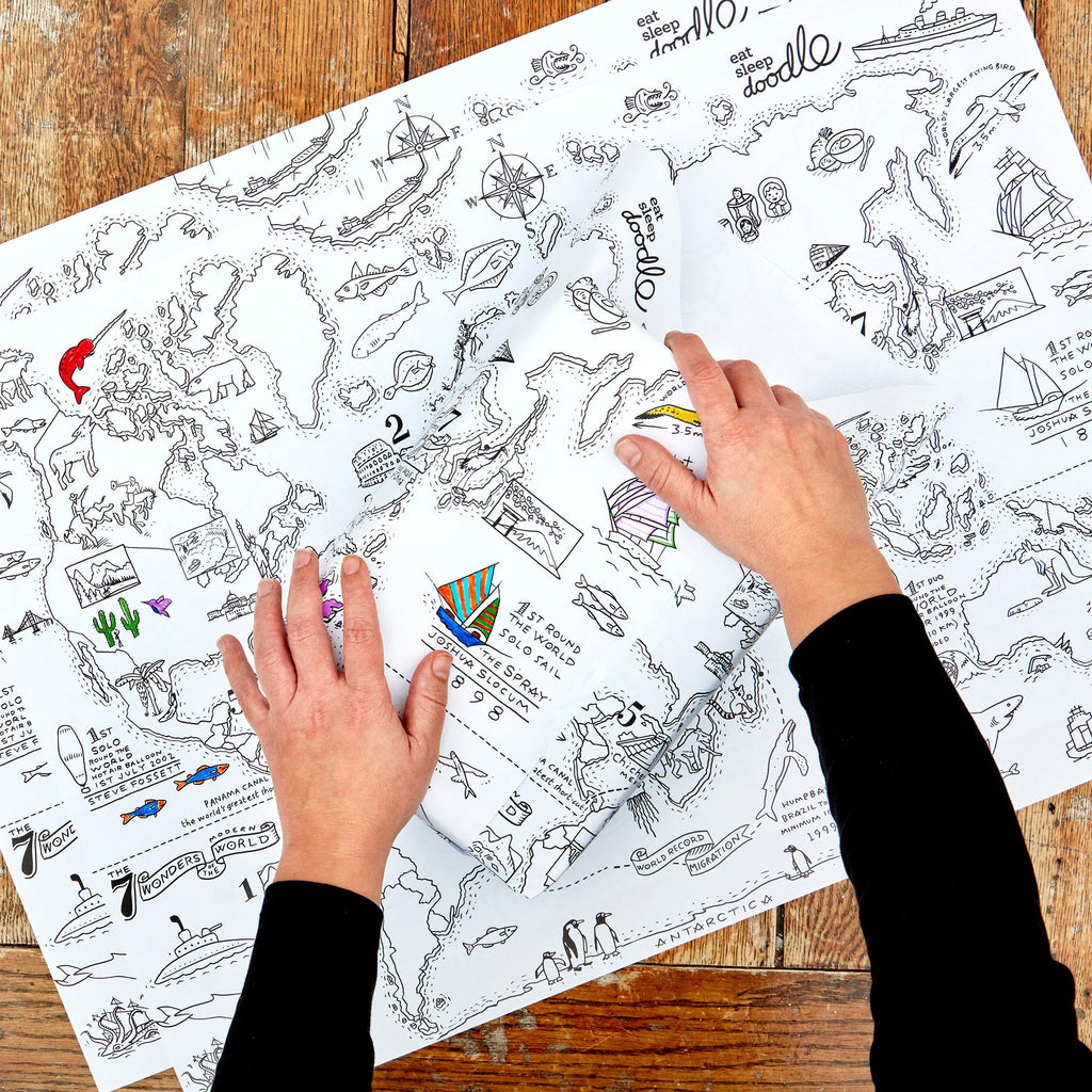 Kibakids - colour in world map wrapping paper (3 sheets)